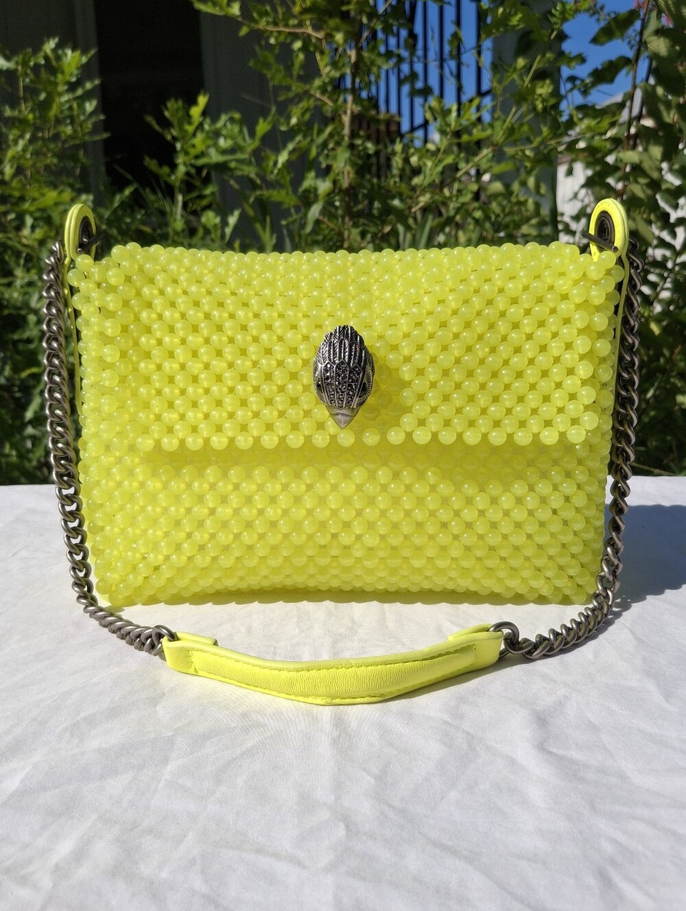 Kurt Geiger London Neon Yellow Beaded Kensington Shoulder Bag - Picture 2 of 13